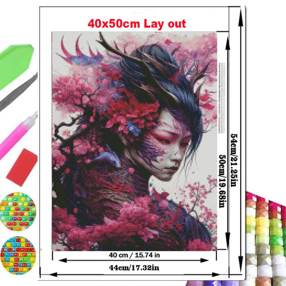 Geisha Samurai 5d Diy Diamond Painting Sale Geisha woman with Sakura Picture Of Rhinestones Full Square Round Mosaic Home Decor