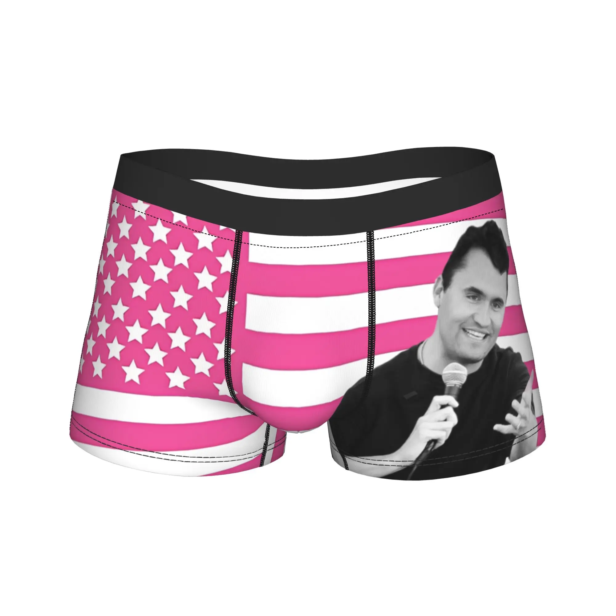 

Pink American Flag Charlie Kirk Men's Underwear Boxer Briefs Shorts Panties Funny Polyester Underpants for Homme S-XXL