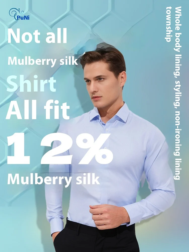 

12%Mulberry Silk High-Grade Autumn Men's High-End Long-Sleeved Shirt Silk Long-Sleeved Shirt