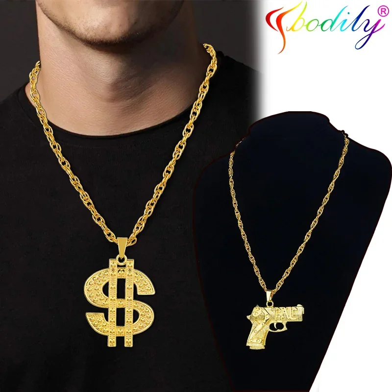 Golden Plated Hip Hop Rock Necklace Stainless Steel US Dollar Money Sign Pendant Necklace Mens Women Jewellery Gift