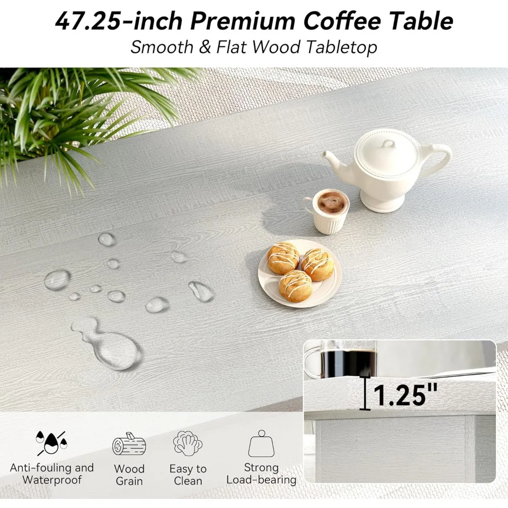 Modern 47.25-Inch Engineered Wood Coffee Table for Living Room and Home Office, Farmhouse Style Rustic Centerpiece