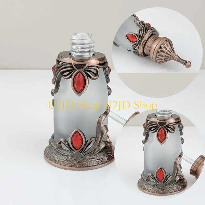 U2JDビンテージガラスエッセンシャルオイル香水用ディスペンサー収納ボトルビンテージ空の人工補充可能な瓶15ml