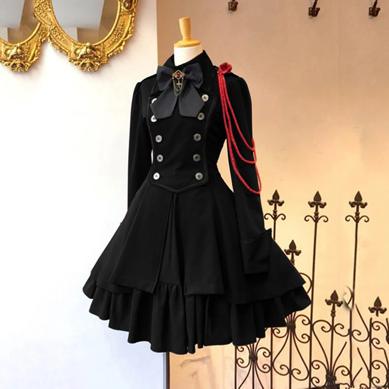 Medieval Retro Black Lolita Dress Gothic Renaissance Coat Ruffle Waist Skirt Classic Sweet Kawaii Lolita Dress Vestidos Cortos