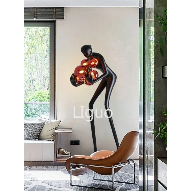 

Human sculpture floor lamp humanoid ornament character female porch modern creative hotel floor art large ornament lamp