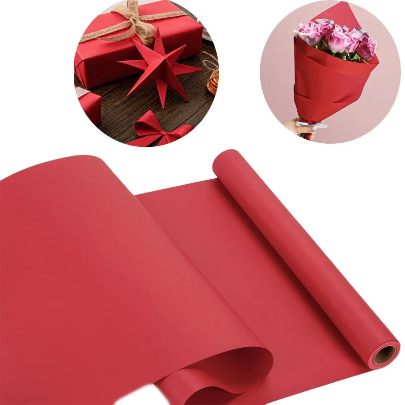 Christmas Wrapping Paper Red Wrapping Paper Roll, Solid Color Art Kraft Craft Paper for Wedding, Birthday, Bouquet Flower