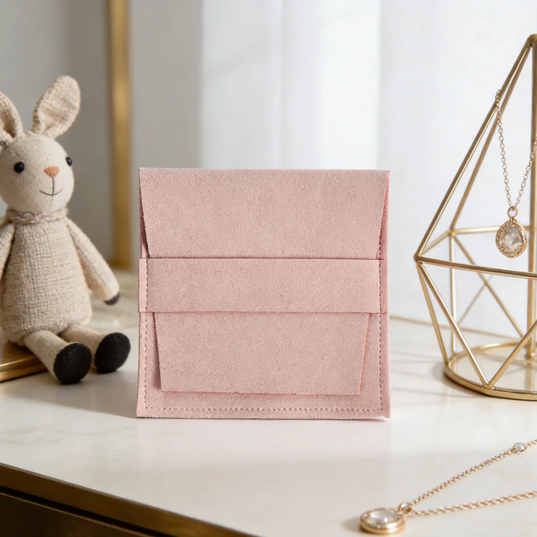 High-Grade Soft Microfiber Envelope Jewelry Bags 5Pcs with Band Anti-Scratch Storage Pouches for Rings Necklaces&Small Ornaments