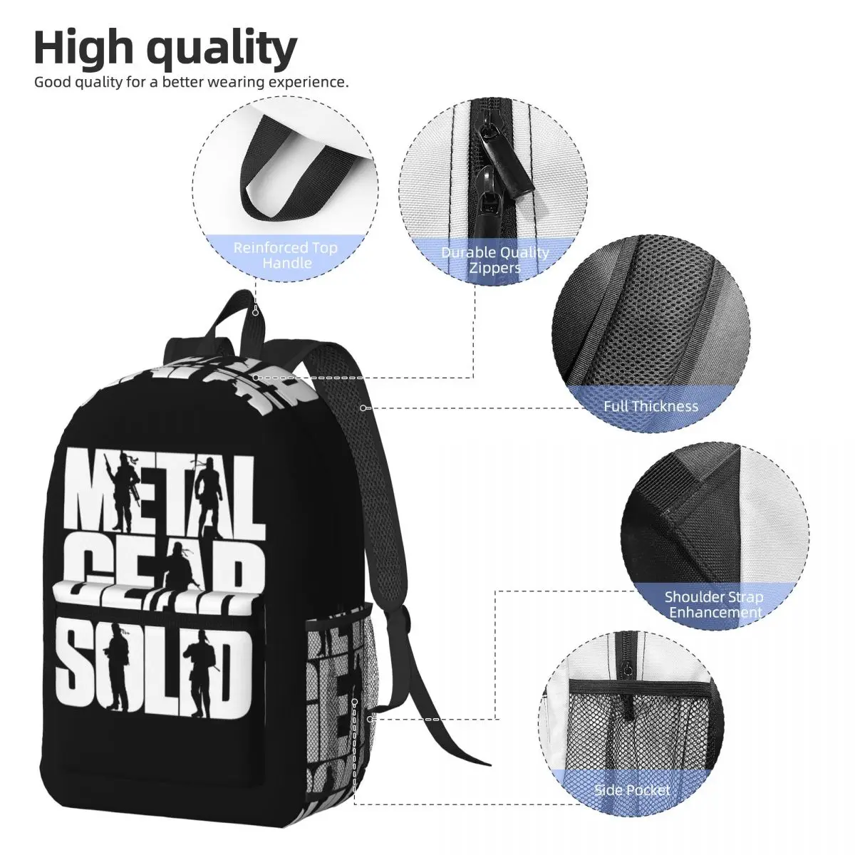Metal Gear Solid Backpack Daypack Large Capacity Boys Girls BookBag School Bag Shoulder Bags for Men Women
