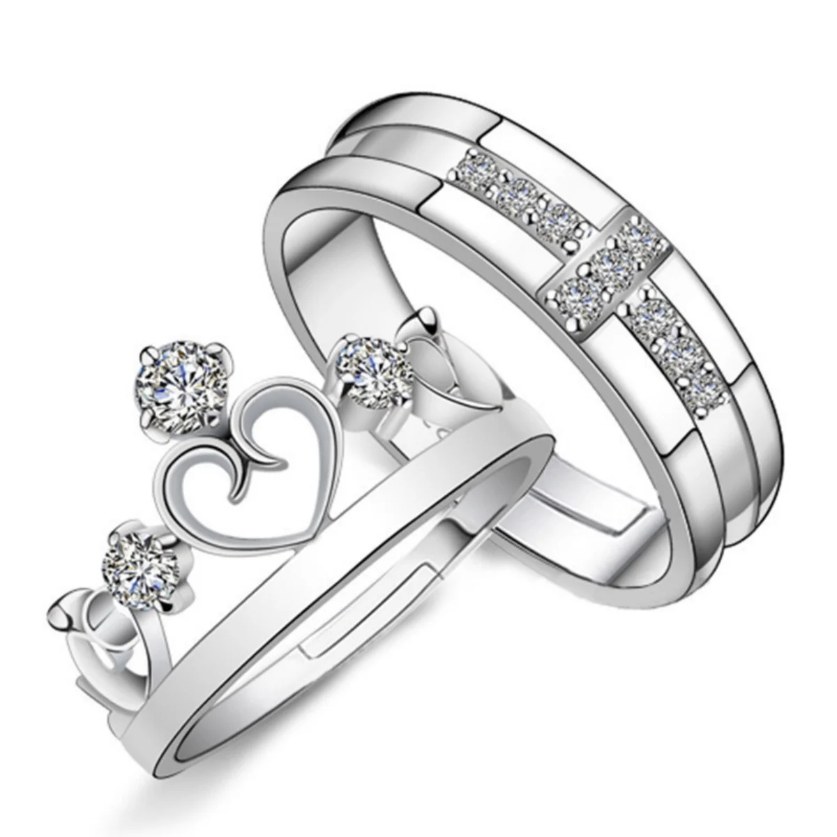 2 unids/set de anillos de pareja de corona cruzada de circón de lujo para mujeres y hombres, exquisitos anillos emparejados de corona de corazón, joyería de aniversario