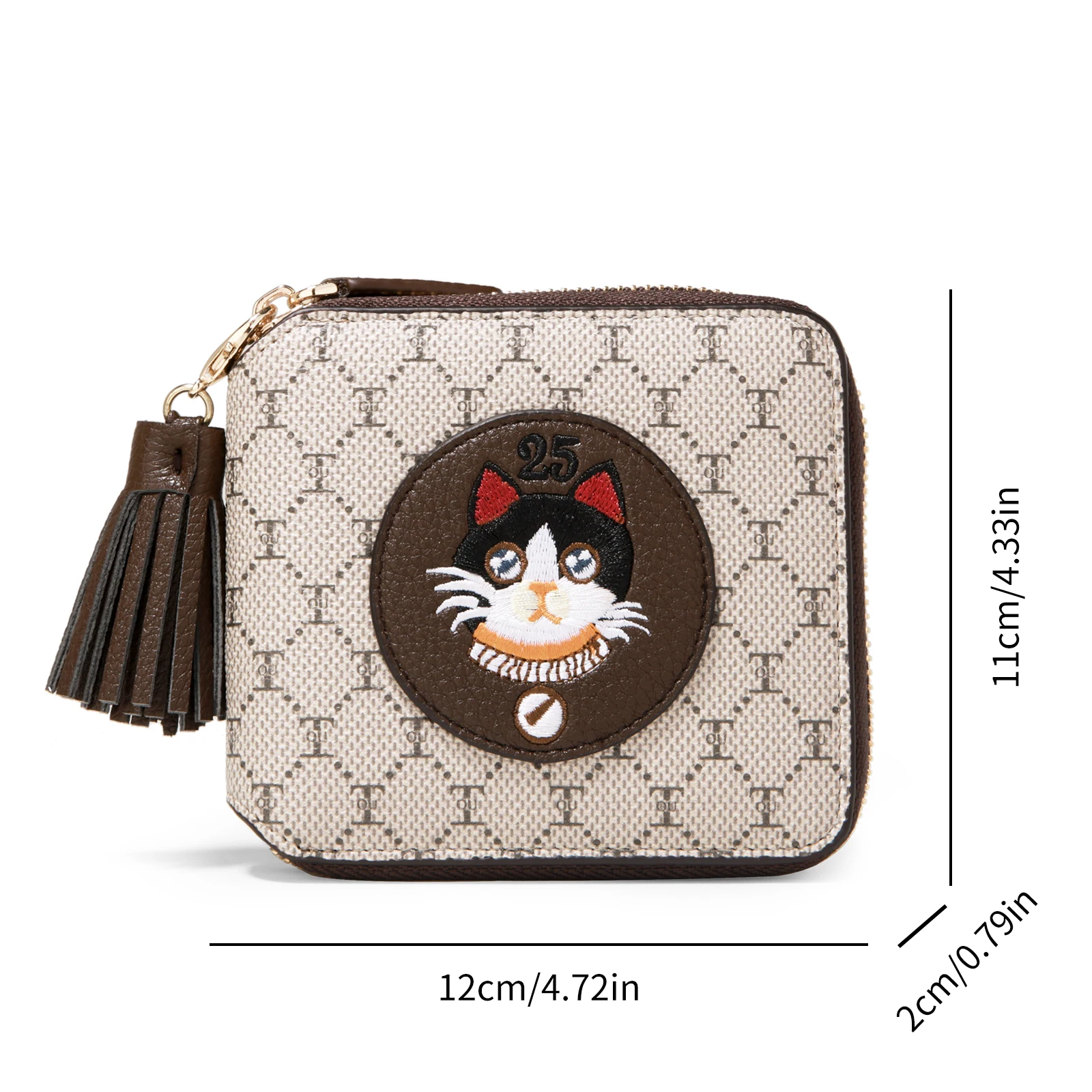 TOUTOU Cat Wallet Card Holder for Woman Passport Cartoon Cat Short Wallet Zipper Around Clutch Purse Vintage Design Purse