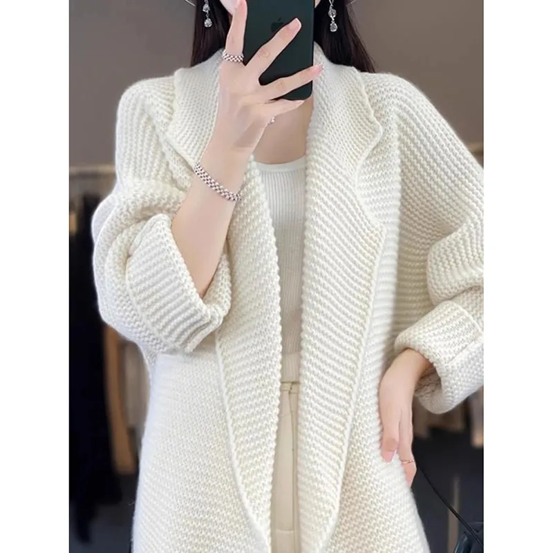 秋冬カーディガンセータージャケット女性2025新作ファッションルーズミディアムロングニットセーターコート女性カジュアルアウターウェアレディース