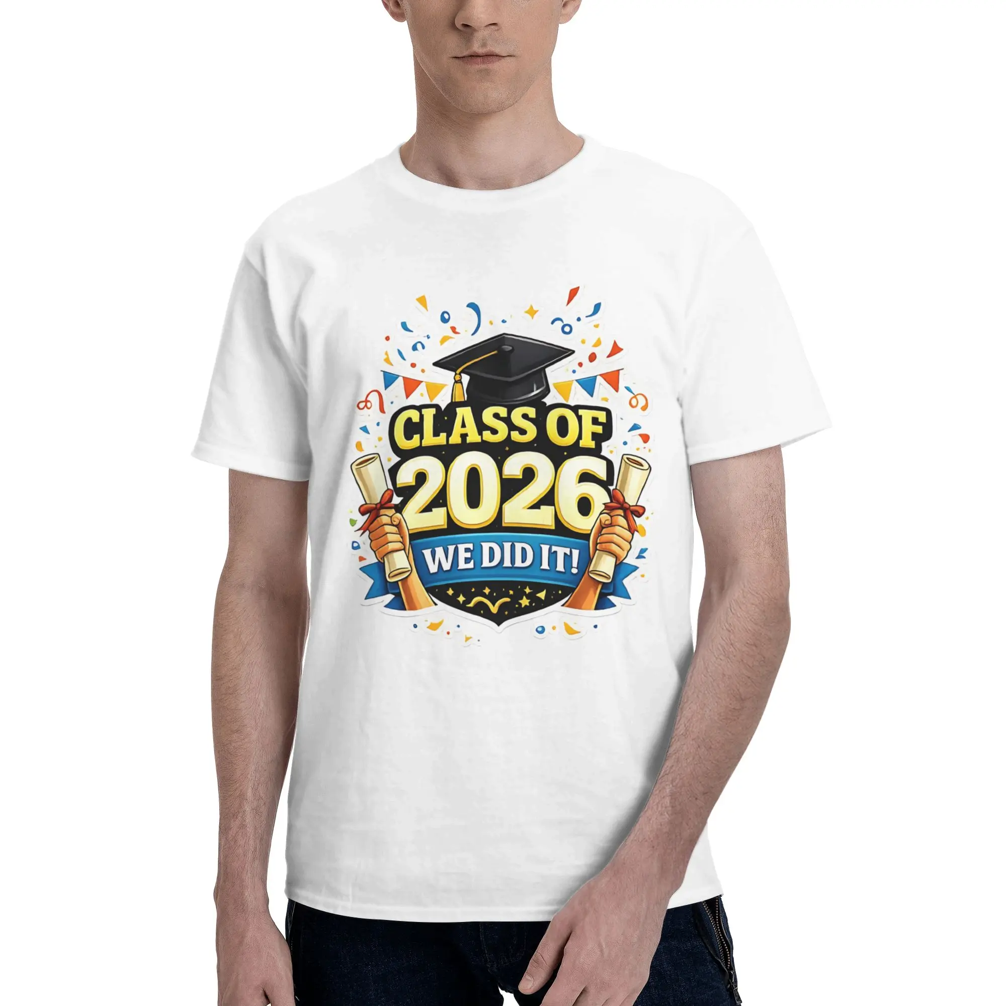 Class of 2026 We Did It Graduation Design  Bold Celebration Grad Cap Novelty 100% Cotton T-Shirt Class Of 2026 Tops Tees For Men