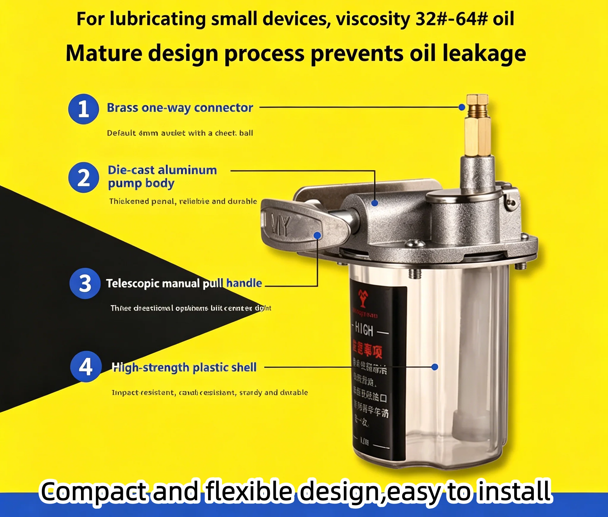 Push-Pull Lever Lubricator: Single-Port, 4cc per Stroke, Vacuum Suction & Pressure Discharge, Easy Panel Mount