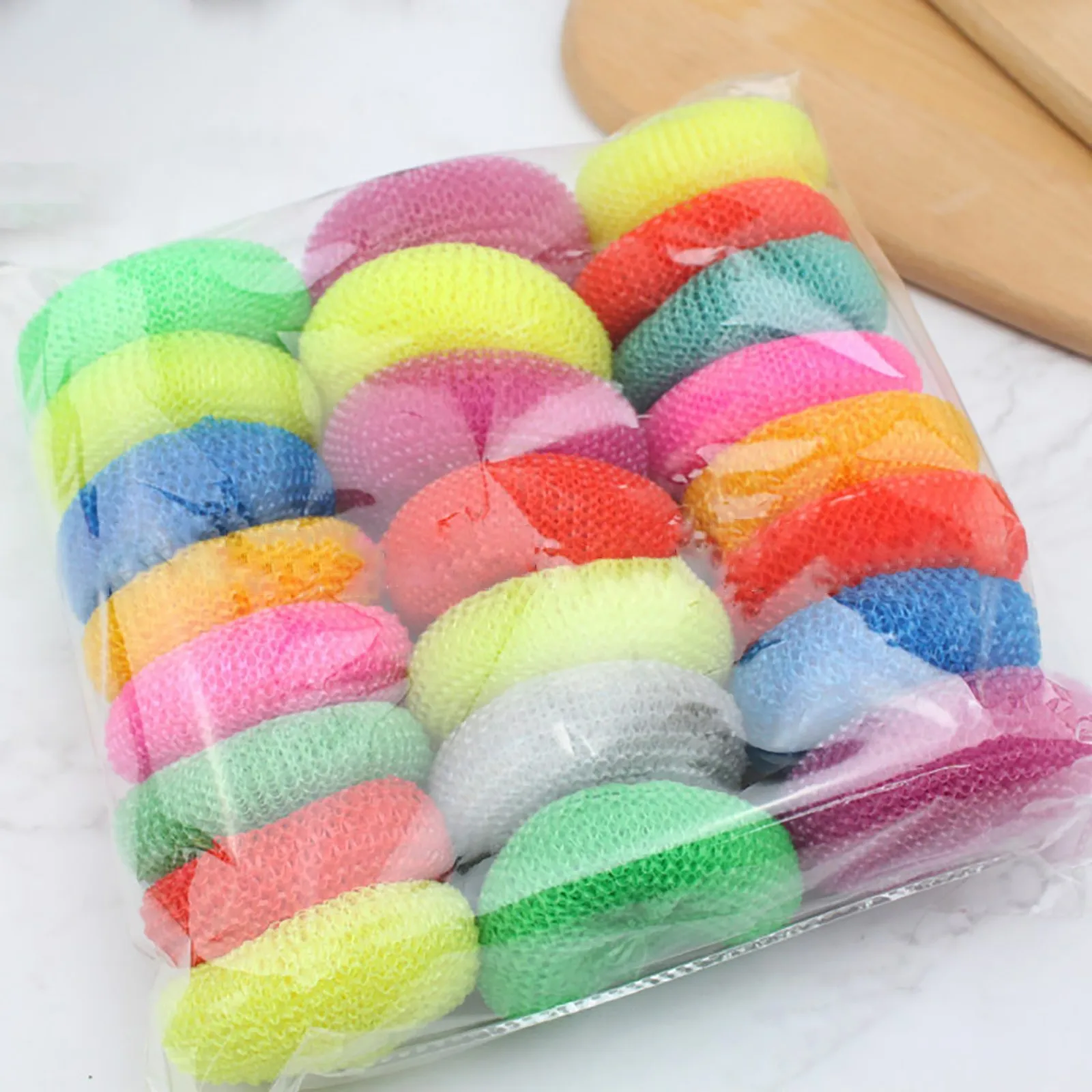 24pcs Plastic Cleaning Wipe Dishwashing Sponge Cloth Strong Scouring Pad Kitchen Bathroom Miracle Sponge Stain(Color Random)