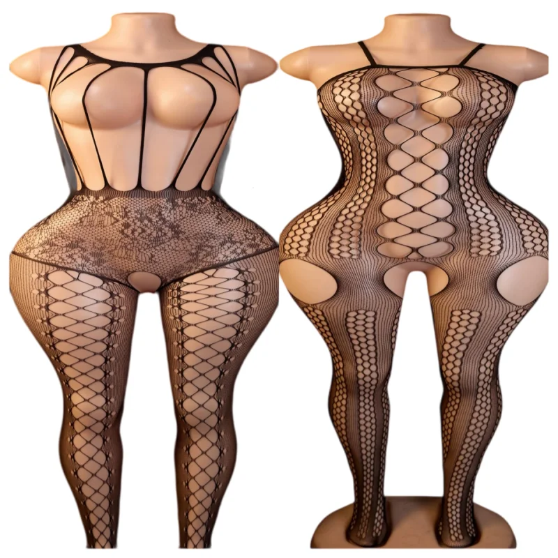 plus Size Women's Sexy Bodystocking Lingerie Hollow Fishnet Crotchless Babydoll Tights Erotic Adult Costume Fashion Jumpsuit