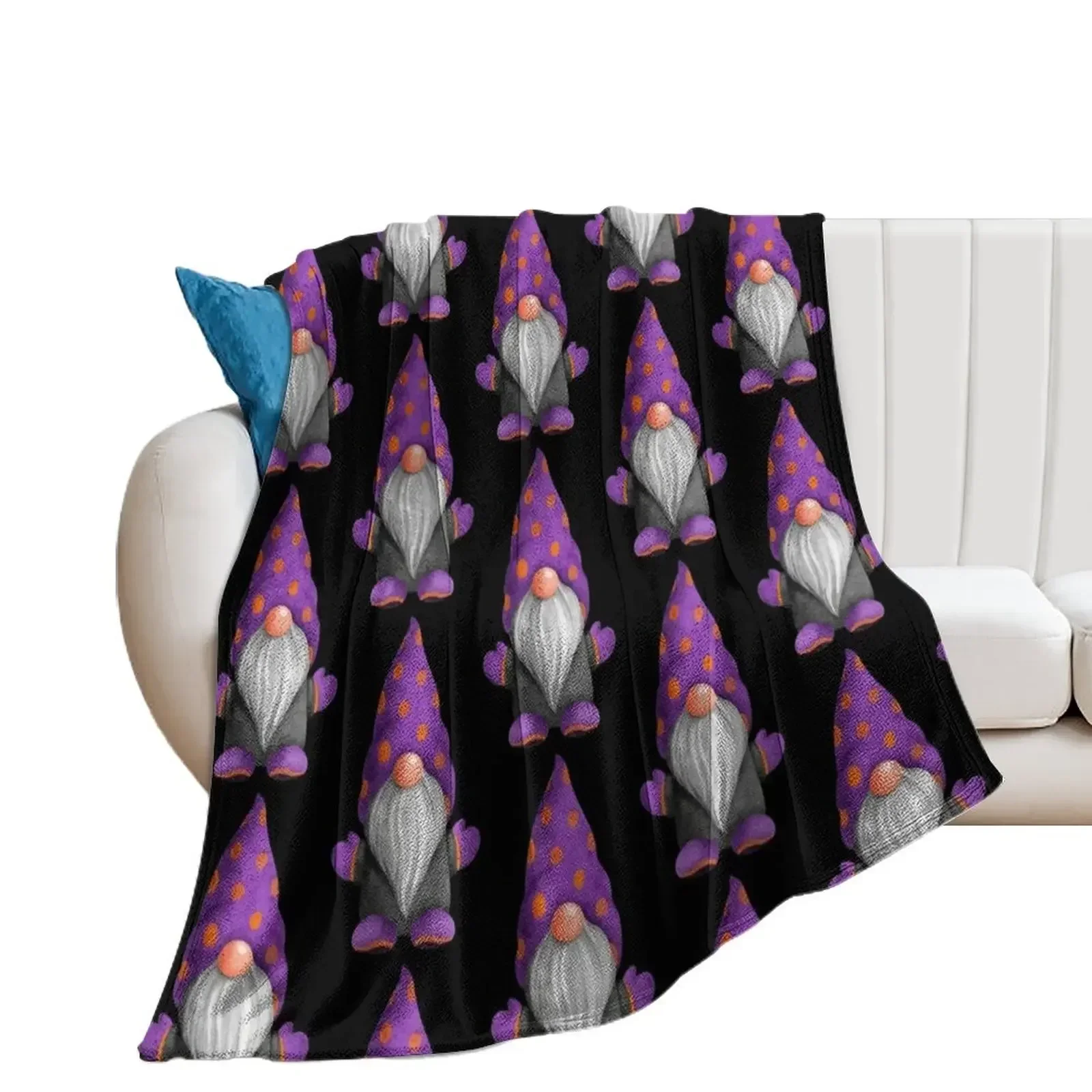 

Cute Gnome Purple and Orange Dots Throw Blanket Summer Beddings Cute Plaid Blankets