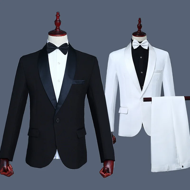 

Male Qingguo Collar Chorus Performance Dress Suit Singer Suit Presiding Long Sleeve Set Stage Black and White Photography Dress