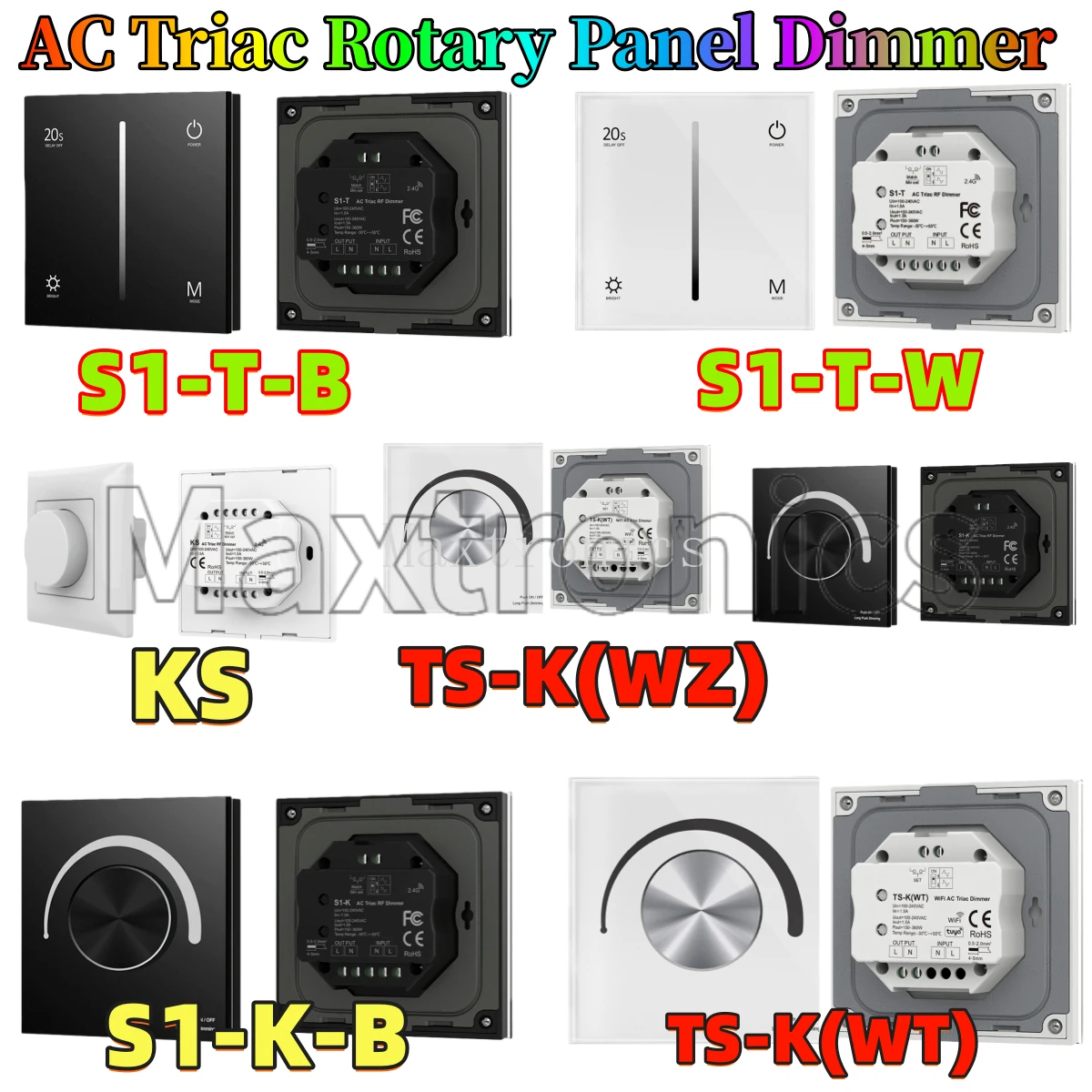 KS S1-T S1-K Skydance AC Triac Rotary Panel Dimmer AC110/220V TS-K WiFi /ZigBee Single Color LED Lamp Incandescent Halogen Light