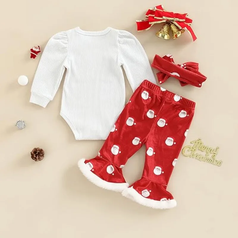 Christmas Baby Girl Outfit 3-Piece Set, My 1st Christmas Romper & Pants with Headband ropa bebe niña одежда для новорожденных