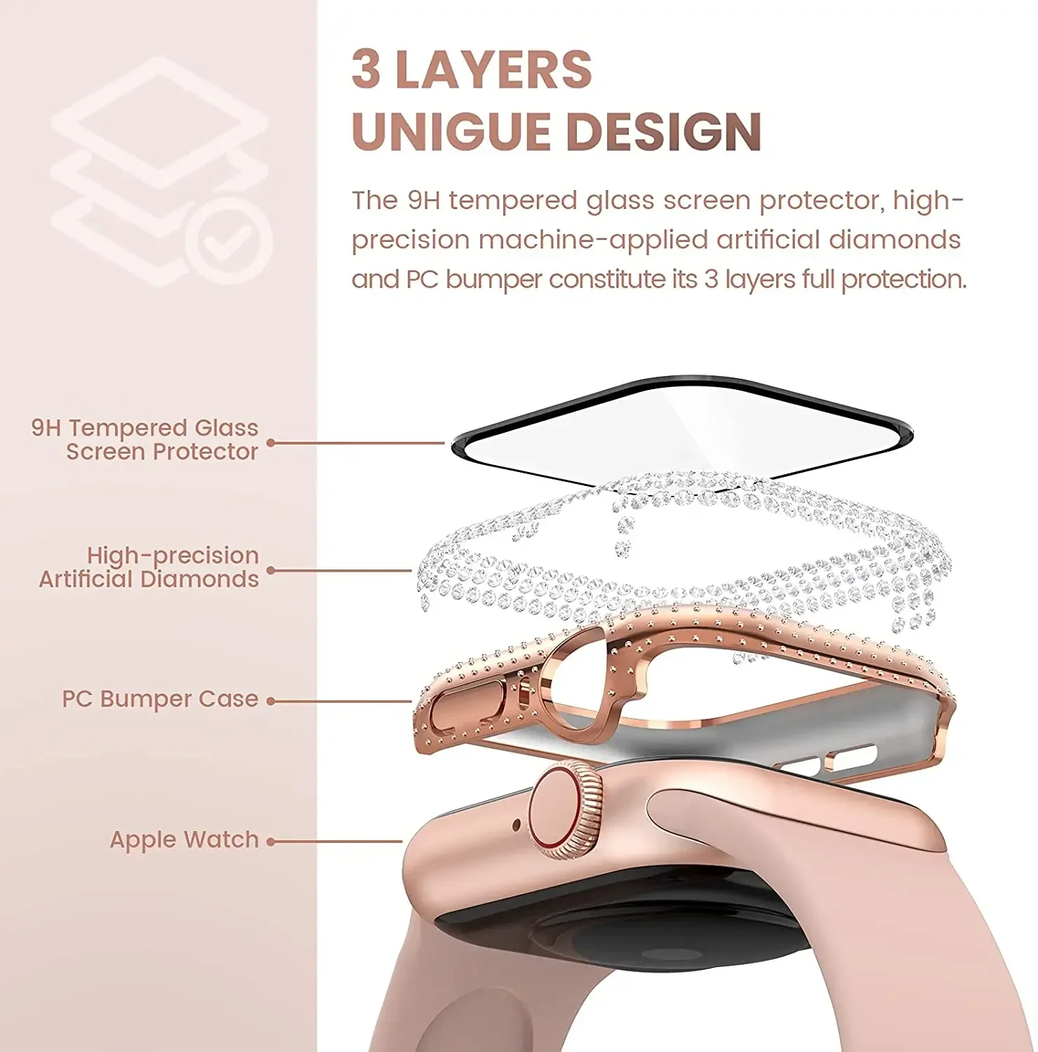 Diamond Watch Case Built-in Tempered Glass for Apple Watch 10 46MM 42mm 9 41mm 45mm 40mm 44mm iWatch Series 8 7 6 SE 5 4 3 Cover image 2