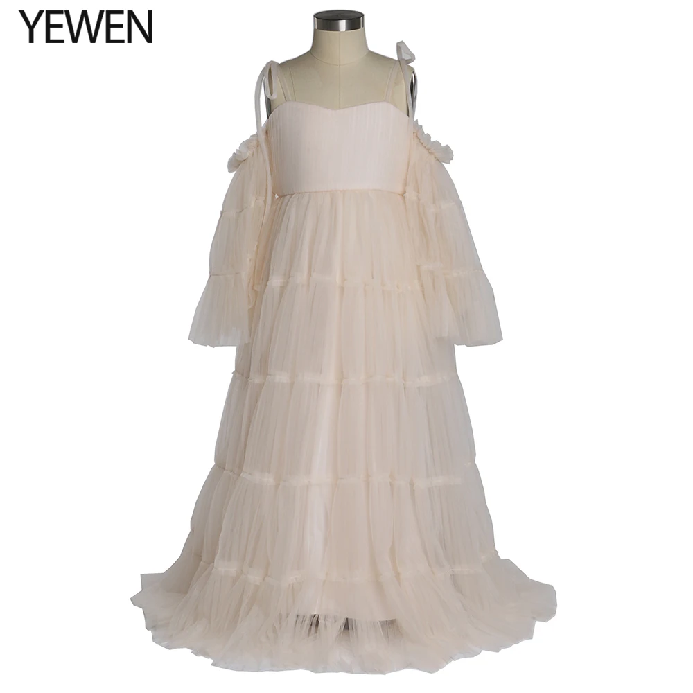 Tulle Pleated Flower Girls Dresses for Weddings Birthday Party Children Photo Shoot Dress YEWEN