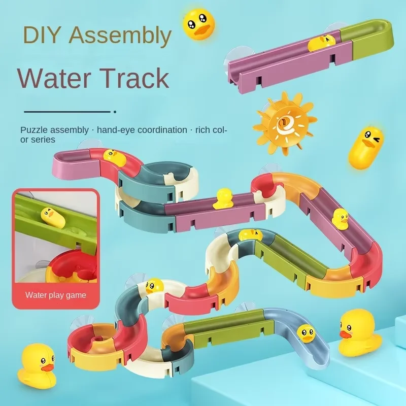 NEW Children's Baby Duck Slide Bath Toys DIY Marble Assembly Track Stackable Bathtub Bath Track Water Game Toys Set Kids Gifts