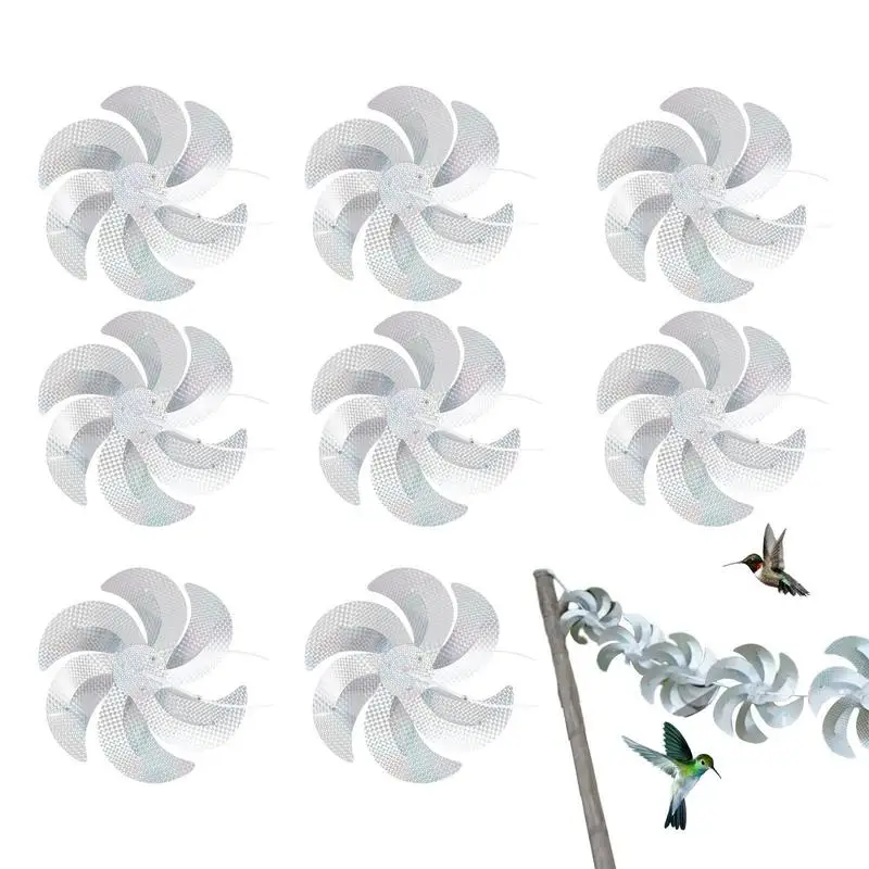 8pcs Bird Repellent Reflective Pinwheels 10m Scare Birds Repeller Wind Pinwheels Hanging Ornaments for Home Garden Decor