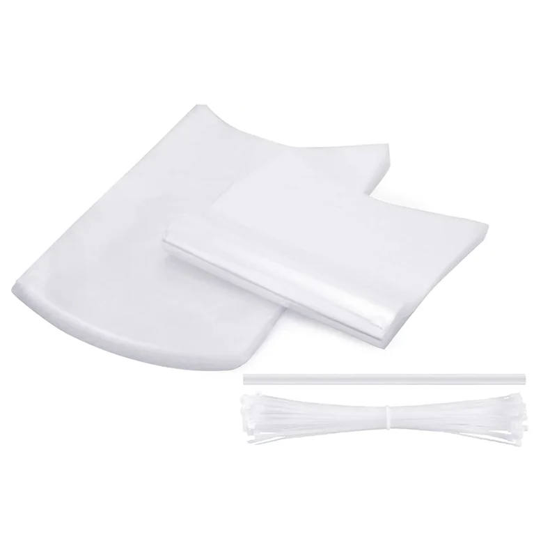 

A27F-100 Pcs Poultry Shrink Wrap Bags With Zip Ties, Silicone Straw For Chickens Rabbits Food Storage For Turkey,Chickens,