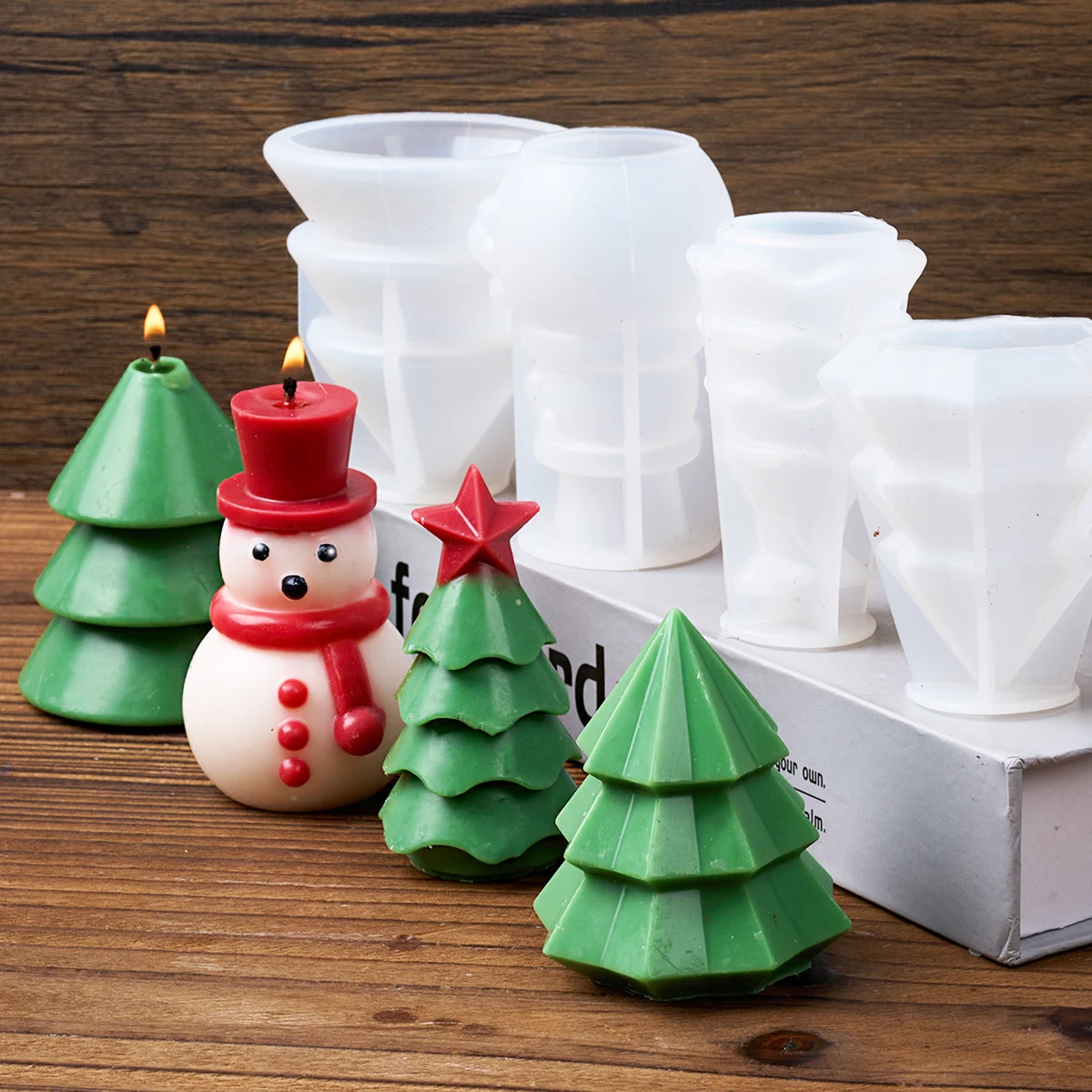 DIY Christmas Ornament Candle Mold Handmade Aromatic Candle Plaster Christmas Tree Silicone Mould 3D Cute Christmas Snowman Mold