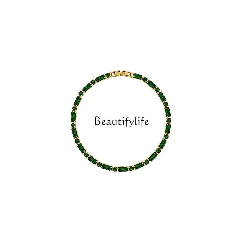 

Vintage Emerald Zircon Bracelet for Women Light Luxury Minority Exquisite High-Grade Bracelet