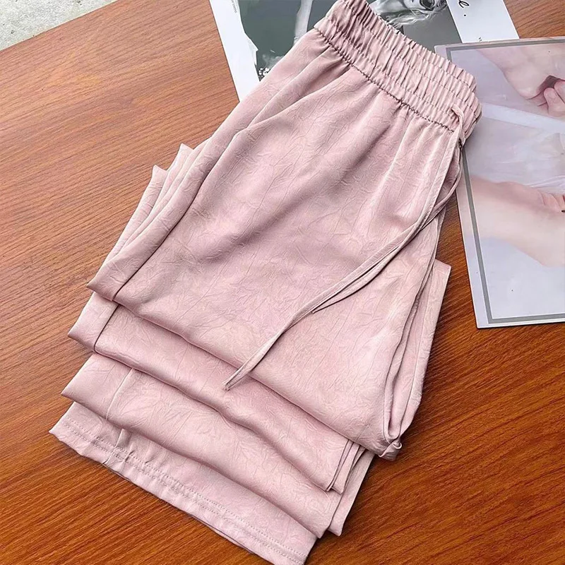 

Fashion Chinese Style Women Loose Thin Straight Pants Spring Summer Vintage Elastic Waist Casual Wide Leg Pants