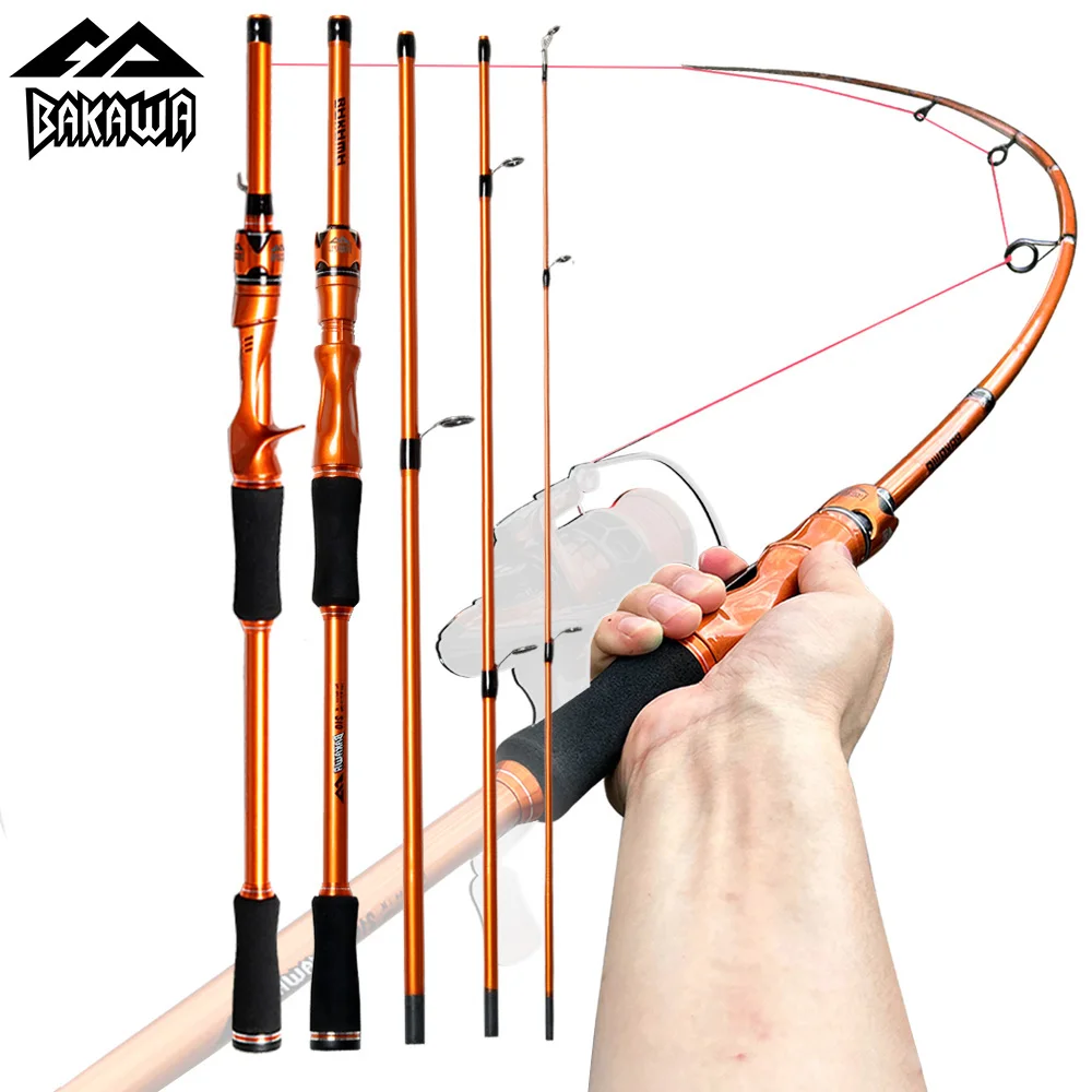 BAKAWA 1.8/2.1M Baitcasting Spinning Travel Fishing Rods 4 Section  Power Ultralight Feeder Lure Trout Mini Pole For Saltwater