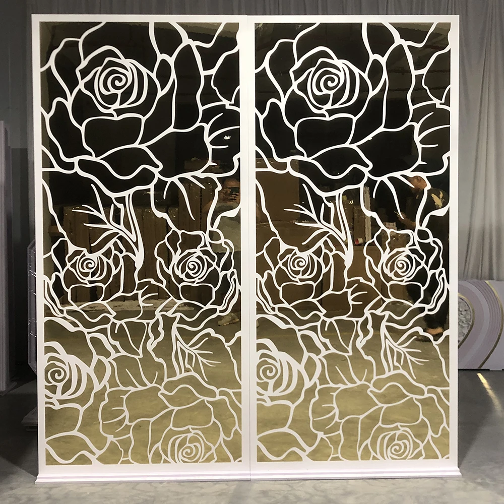 Holy wedding Carving Rose flower gold backdrop acrylic wedding backdrop