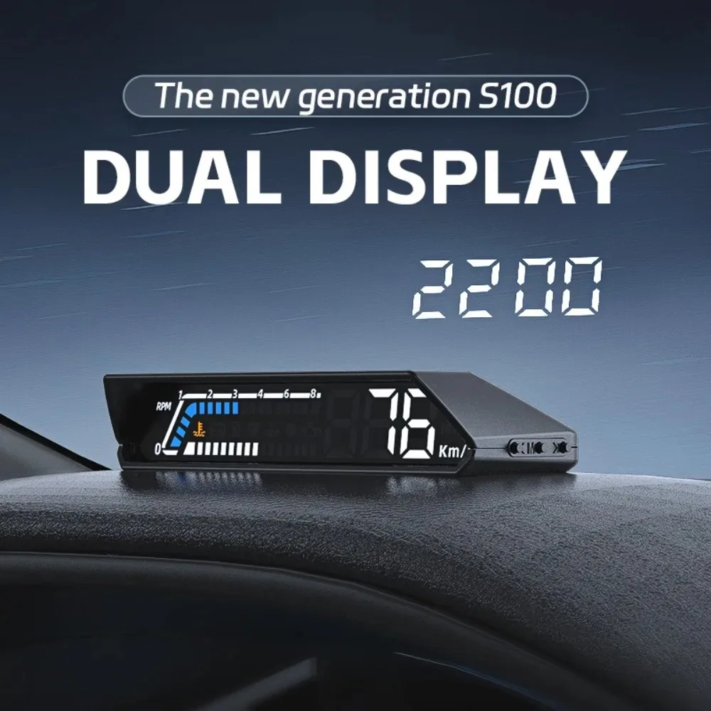 S100 رئيس يصل العرض obd مقياس إلكترونيات السيارات ضغط الزيت RPM سرعة السرعة الزائدة إنذار HUD عداد السرعة الرقمي