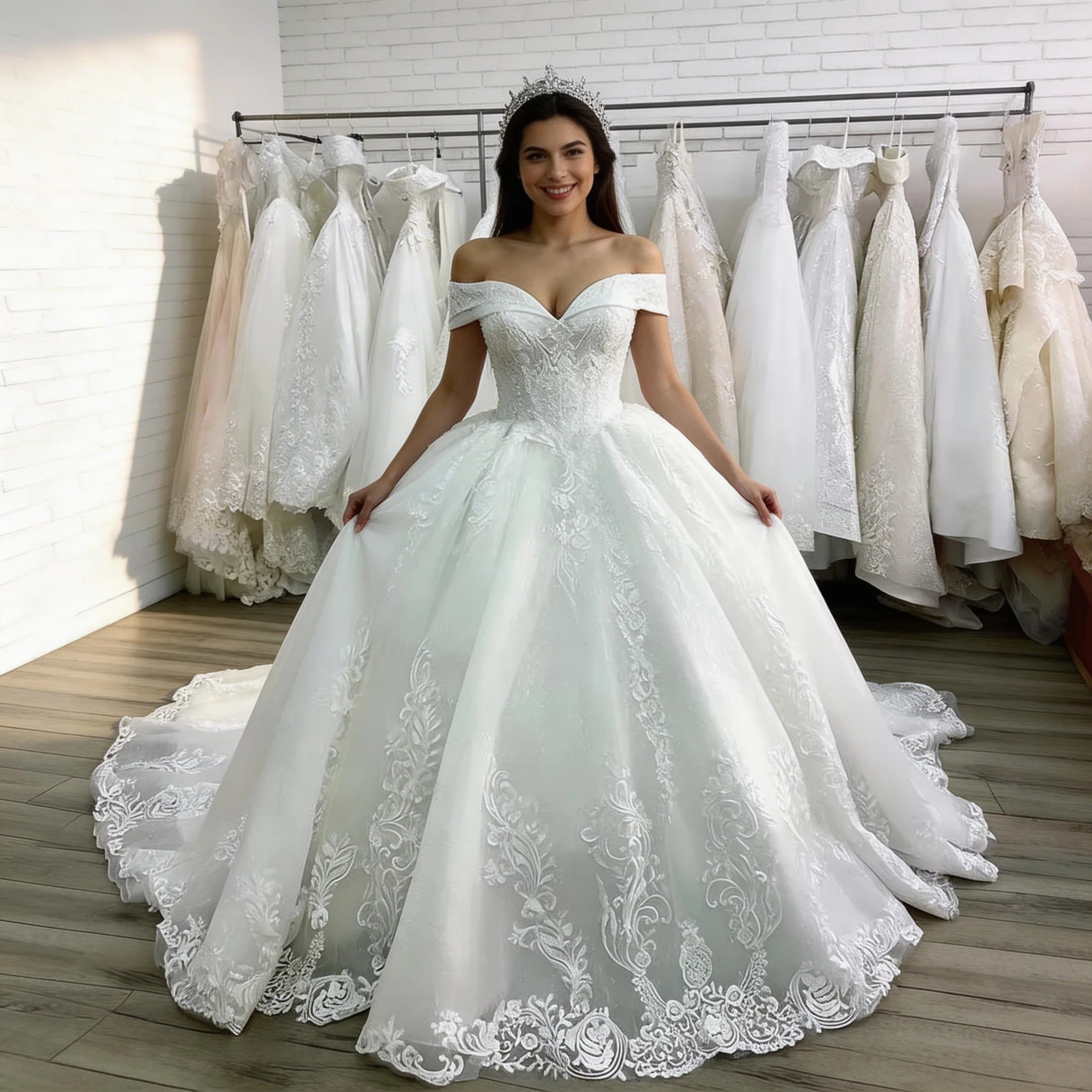 

Luxury Ball Gown Wedding Dress Princess V-neck Lace Embroidered Beaded Bridal Dress for Women's Vestidos De Novia Customized