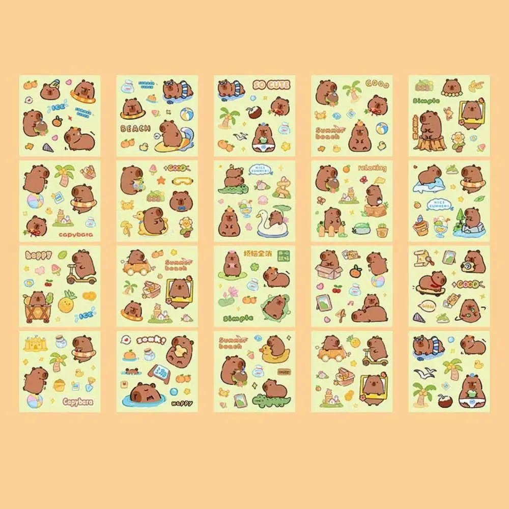 20pcs Cartoon Animal Capybara Stickers Flower No Repeat DIY Decorative Sticker Kawaii Hand Account Decor Stationery Sticker