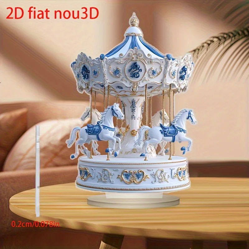 2D Fantasy Acrylic Horse Carousel Decor Figurine Multi-Functional Home Office Cafe Restaurant Decor Desktop Decor High Aesthetic