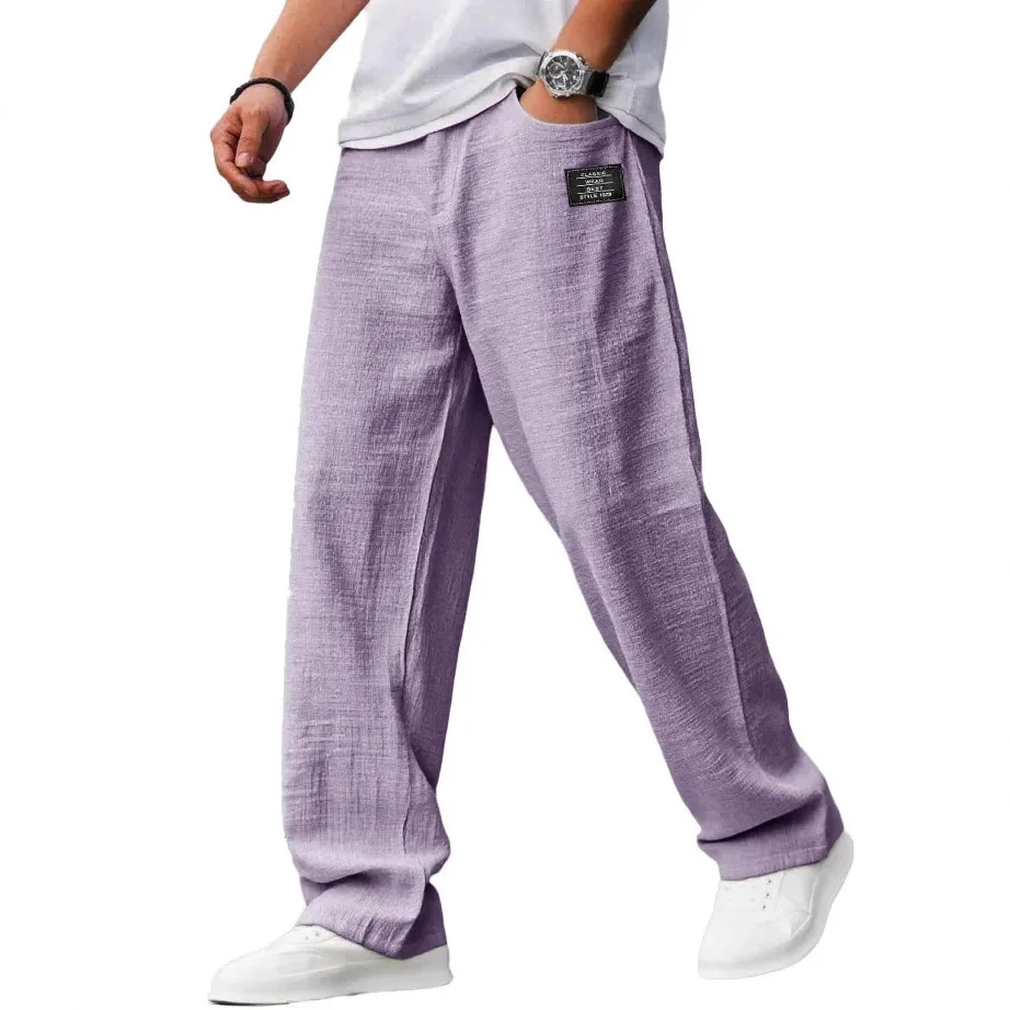 Spring Autumn Vintage Mens Loose Pants Daily Casual Breathable Embroidery Straight Trousers For Men Trendy Pants Streetwear