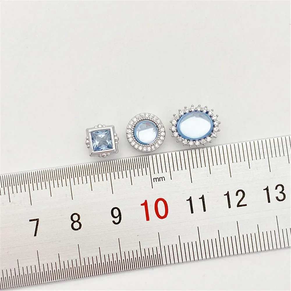 

White Gold Micro-inlaid Zircon Aquamarine Patch Bead Spacer Loose Beads Handmade DIY Beaded Bracelet Necklace Jewelry Material