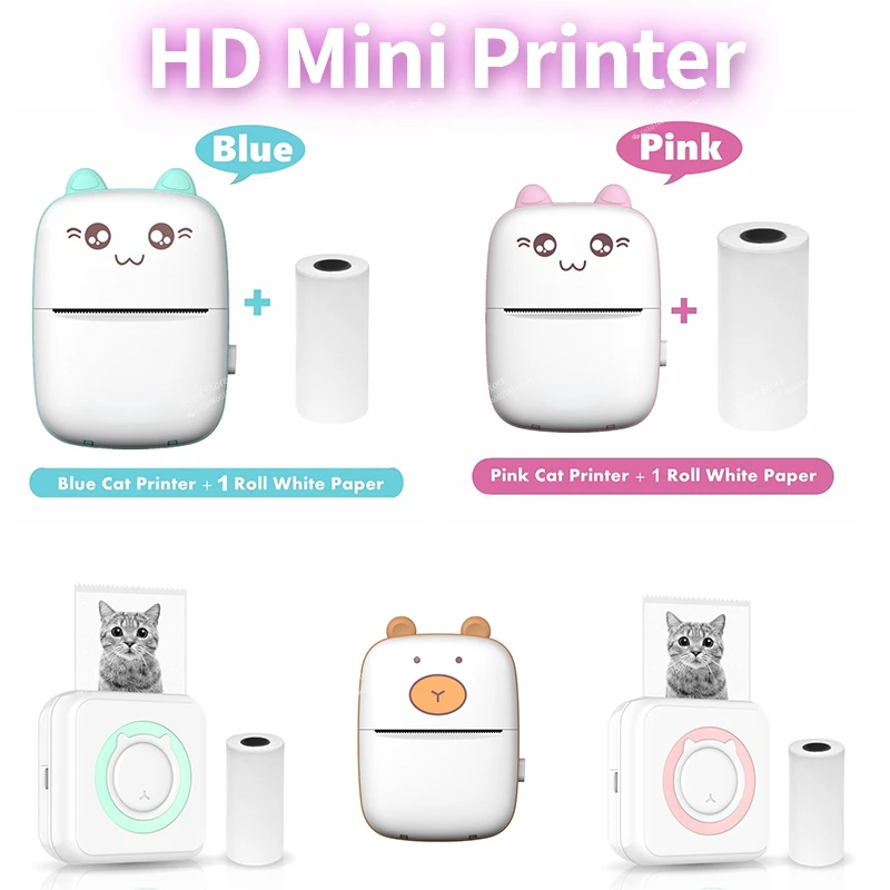 Mini Photo Pocket Printer Portable Ink-free Thermal 57mm Sticker Trans Paper Wireless BT 200dpi Android IOS Printing Machine