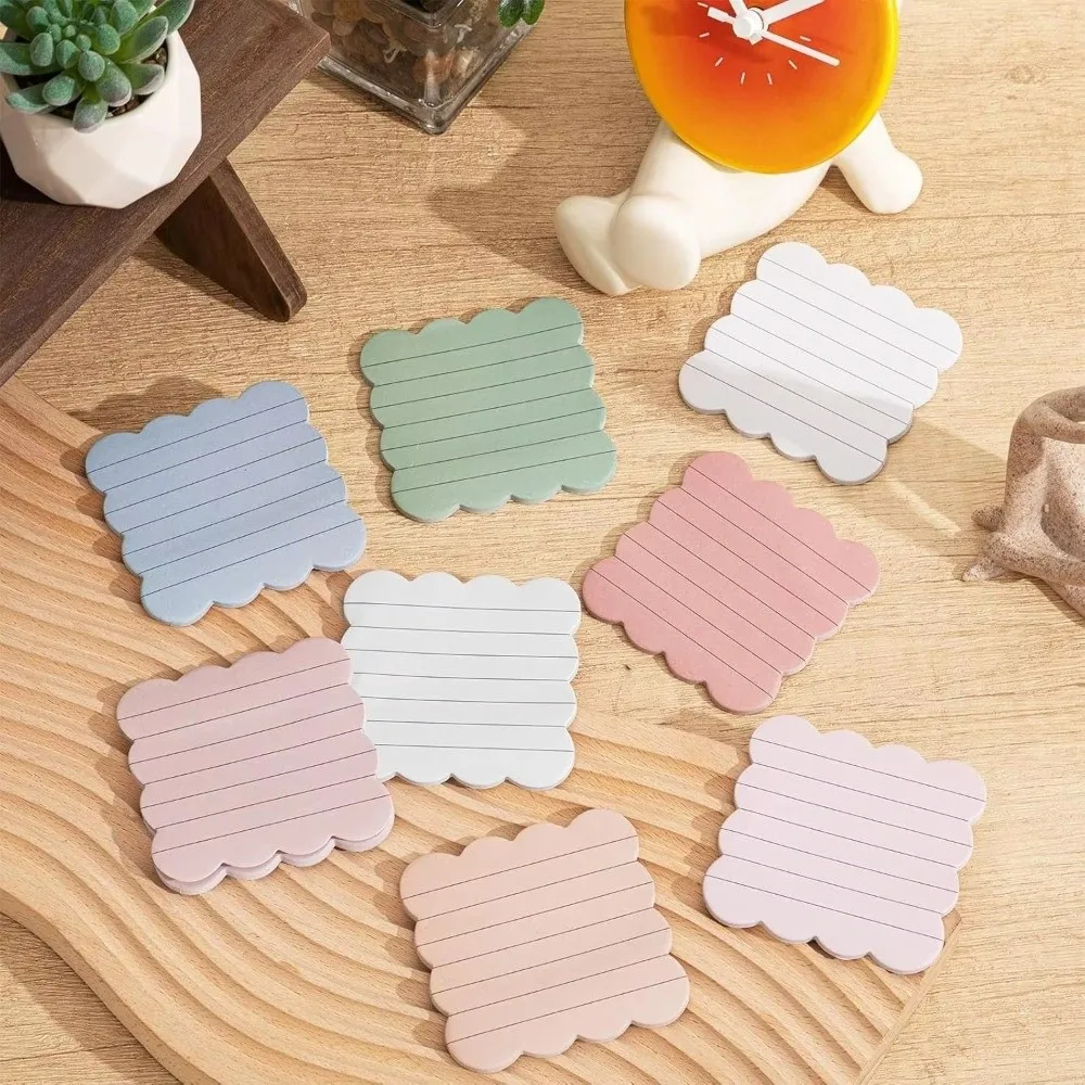 240 Sheets Self-adhesive Self Sticky Notes Vintage Colors Adhesive Backing Wavy Note Pads Blank Note Pads Wavy Edge