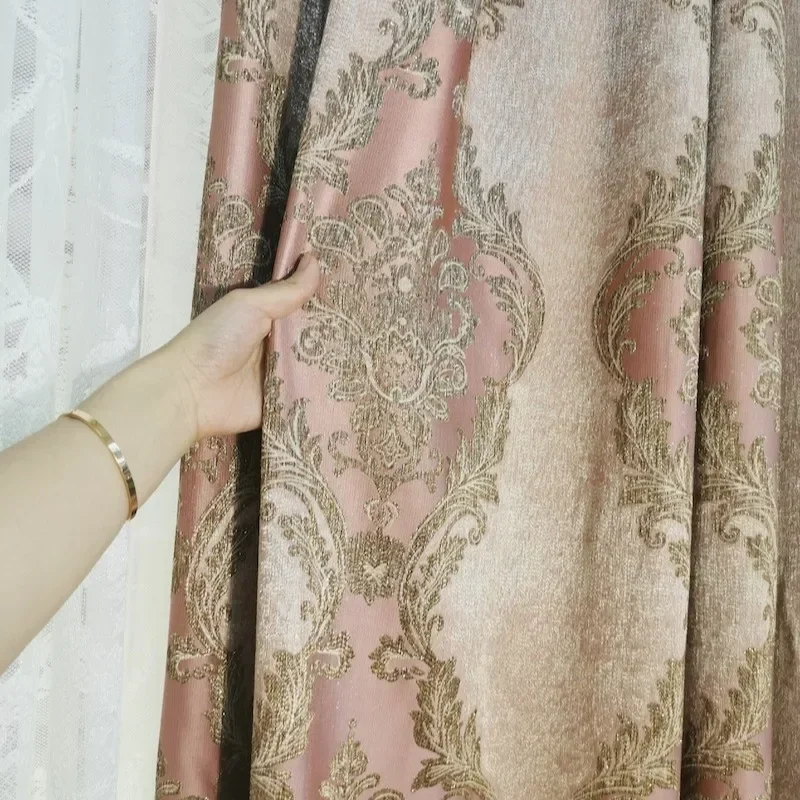 Gold Thread Jacquard Thickened Blackout Curtains for Living Room Bedroom French Window Balcony and Bay Window Customization
