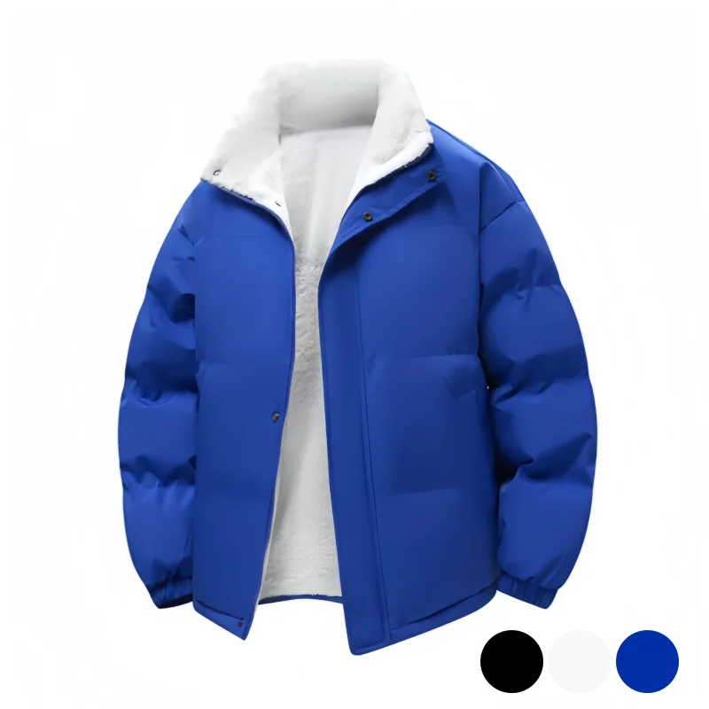 Winter Windproof and Warm Cotton Coat with Stand-Up Collar Design, Thickened Lamb Wool Lining, Elastic Cuffs and Drawstring Hem