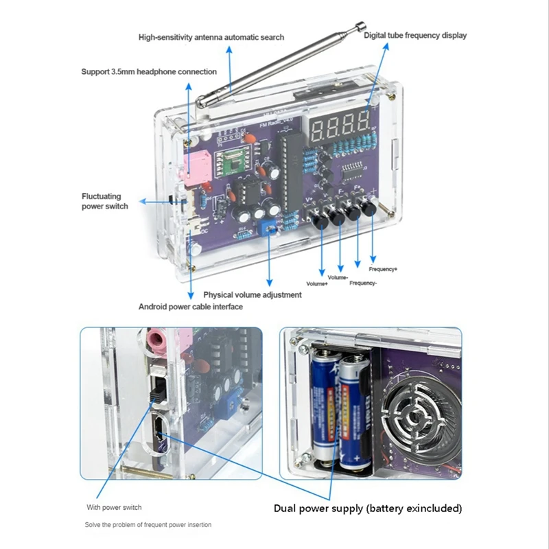 HU-017A RDA5807S Radio Receiver Module Kit FM Electronic DIY Circuits Parts Digital Tube Display 87-108Mhz