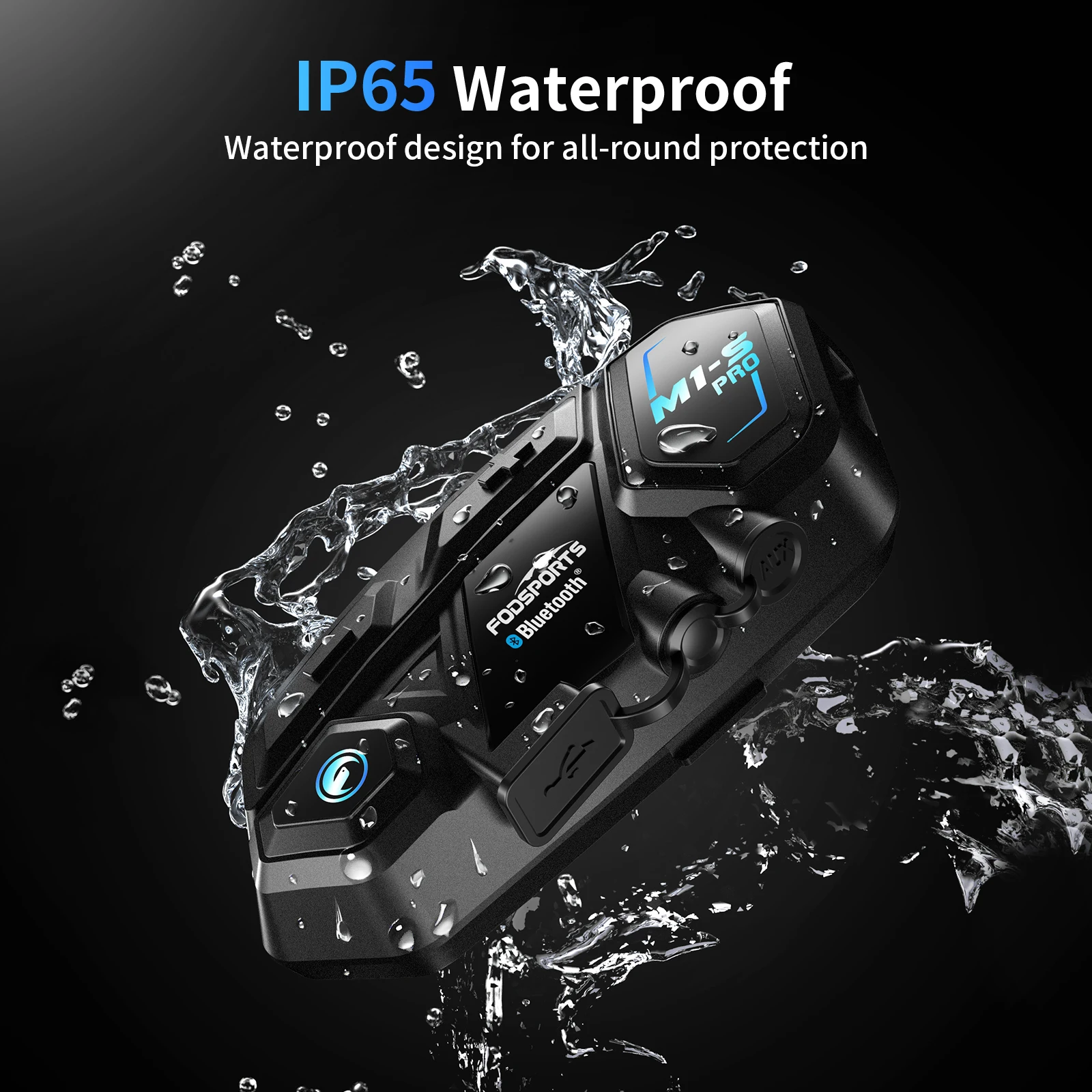 Fodsports M1-S Pro Motorcycle Intercom Bluetooth Helmet Headset,Moto Communicator BT Interphone,10 Riders 2000M,Support APP.