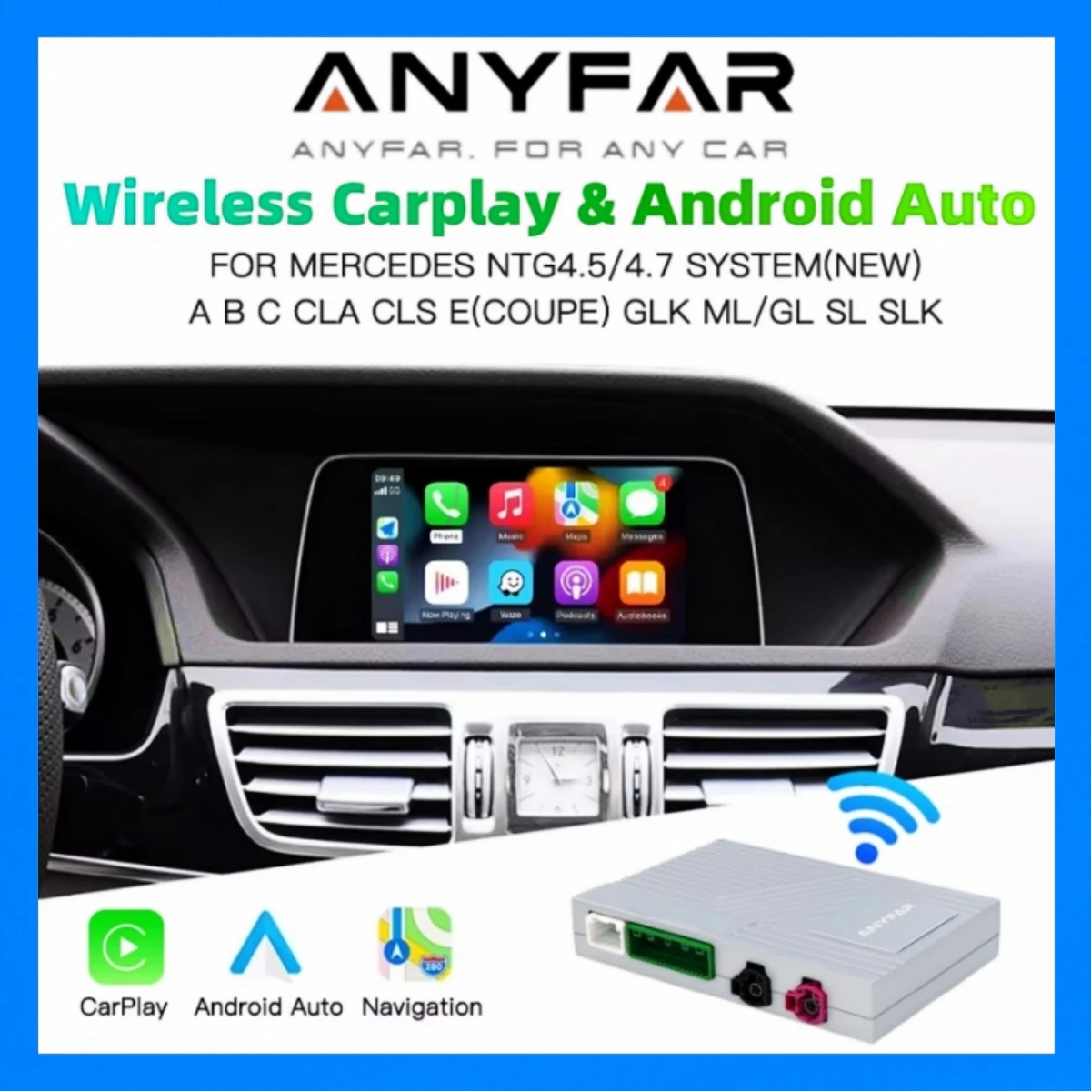 Wireless CarPlay Android Auto para Mercedes Benz Classe A B C E NTG4.5/4.7 GLA CLA GLK SLK CLS W204 W176 W246 X204 C117