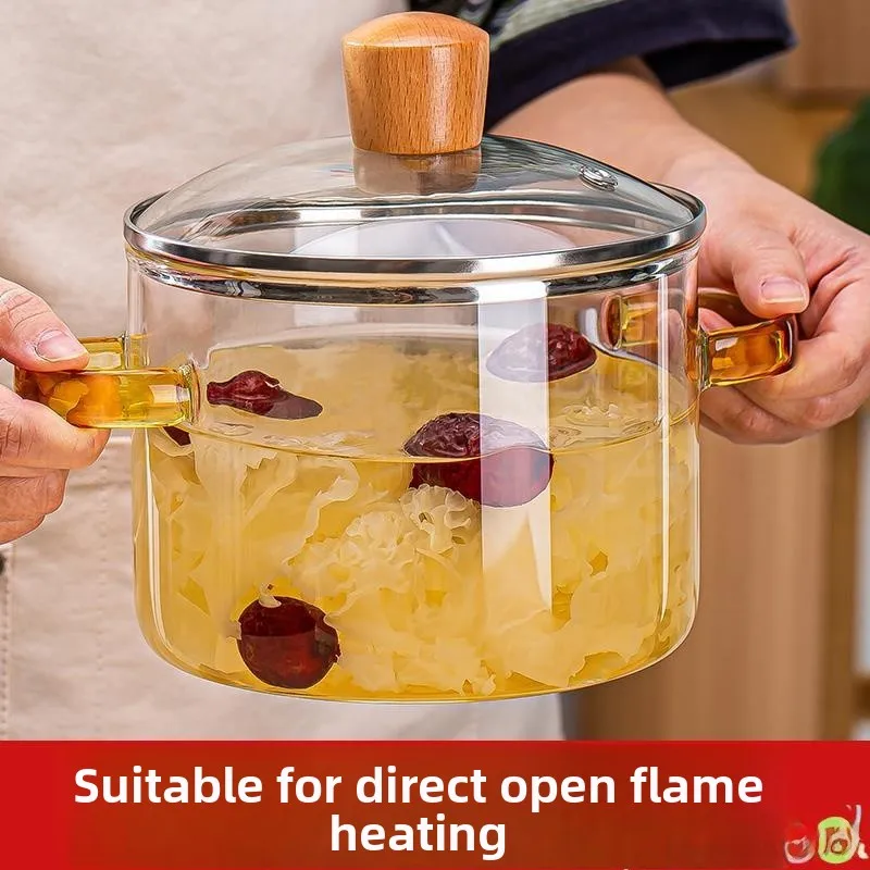 

High Borosilie Glass Soup Pot High Temperature Resistant Direct Flame Transparent Double Ear Health Soup Pan Stove Top Use