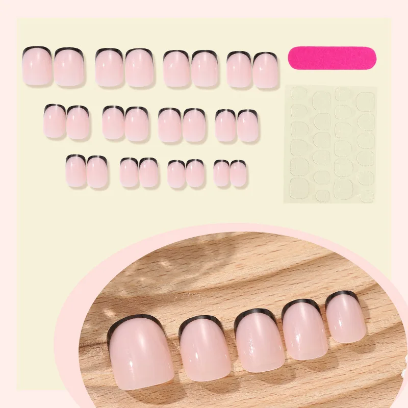 24Pcs False Nails Short Solid-Color French Tips with A Simple Design Press-On Nails Perfect As A Gift for Girls and Friends