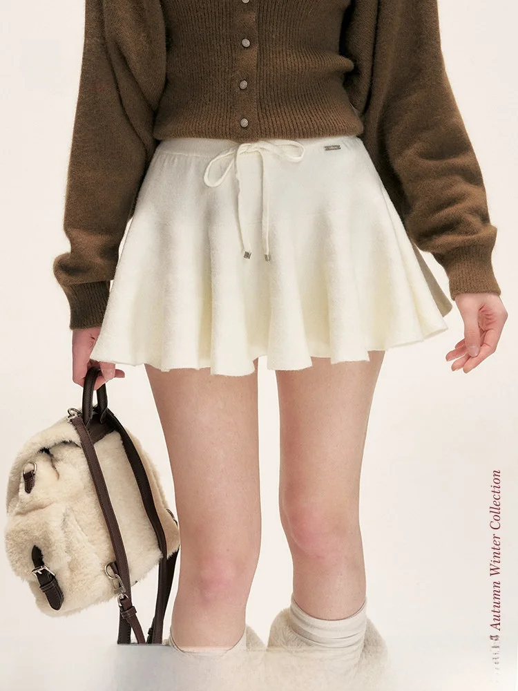 

Lii.Liilou Casual Loose Fit Dstring Knitted A-Line Skirt Ci Walk High Waist Pleated ort f Skirt for Women