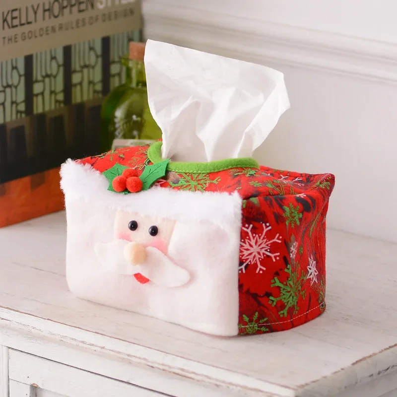 Christmas Tissue Paper Holder Case Boxes Red Green Santa Claus Toilet Paper Cover Bag Christmas Party Decor Desktop Home Decor