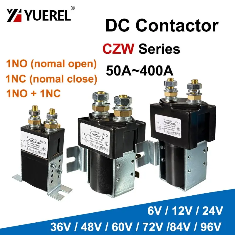 1NO 1NC DC Contactor CZW50A 100A 200A 400A Power Relay 12V 24V 48V 72V 84V 120V for Car Electric Forklift Trucks Battery